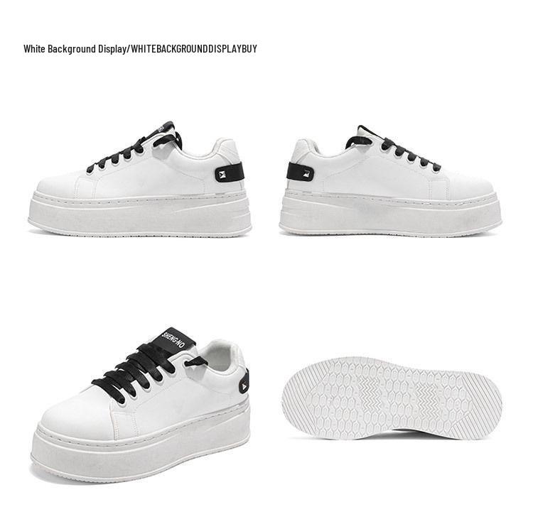 Męskie Wiosenne Oddychające Białe Sneakersy, Casualowe Buty Skate na Grubej Podeszwie Podwyższające Wzrost