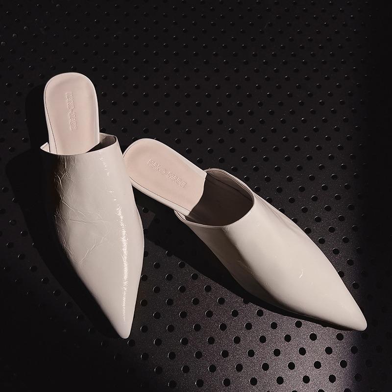 Fashion 2025 New Baotou Low Heel Liangtuo Women's Summer New Pointed Toe Deep Mouth Slip-on Anti-Slip Wear-Resistant Sandals