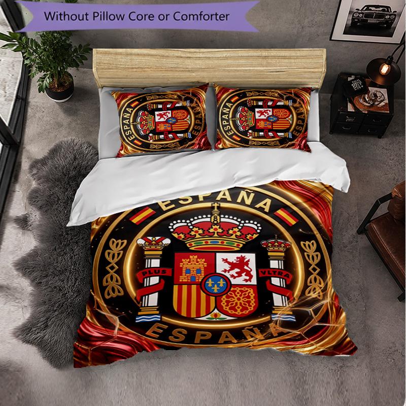 Spain football Pattern 3 Pieces Bedding Set Soft Microfiber Duvet Cover with Pillow Cases for Bedroom