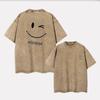 Smiling face hahaha simple washed T-shirt short sleeve gender-neutral men and women loose print clothing