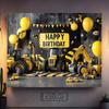 Fondo de Cumpleaños de Construcción Amarillo Negro 2D para Fotografía de Fiesta Infantil