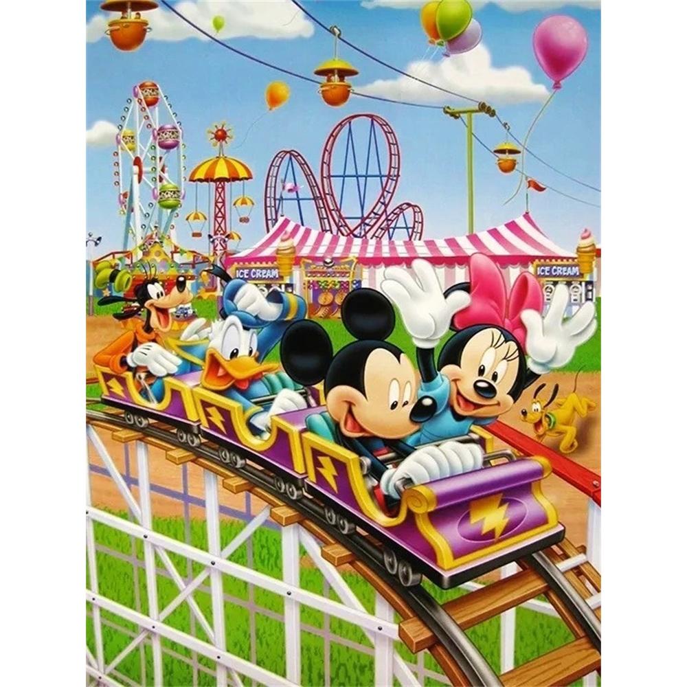 

Disney Diamond Painting Mickey and Friends Roller Coaster Illustration 5D DIY Rhinestone Diamond Embroidery Cross-stitch Home and Wedding Decorations Round 20x30cm