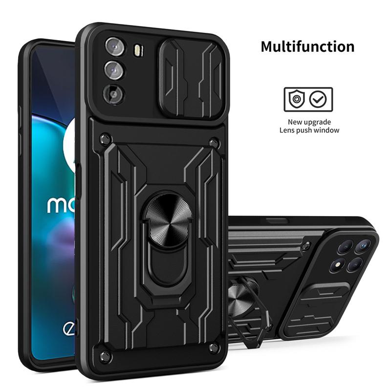 

Роскошный противоударный чехол-слайдер для камеры телефона для Motorola Moto G200 G100 5G Edge 20 Pro S30 с держателем для карт, кольцом, бронированной задней крышкой-накладкой Moto G100 чёрный
