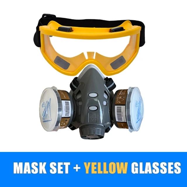 Half Face Gas Dust Industrial Mask Carbon Filtering Cartridge Wide Vision Safety Goggles Spraying Painting Work Safe Protective