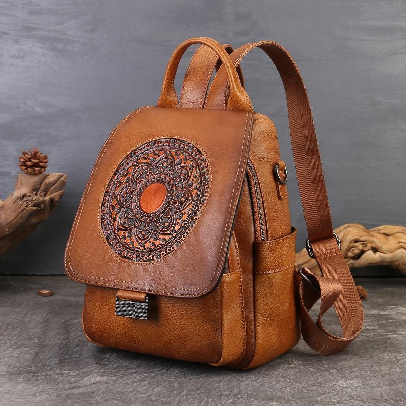 Genuine Leather Double-shoulder Bag, Large Capacity Single-shoulder Backpack, Multi-functional Double-shoulder Backpack