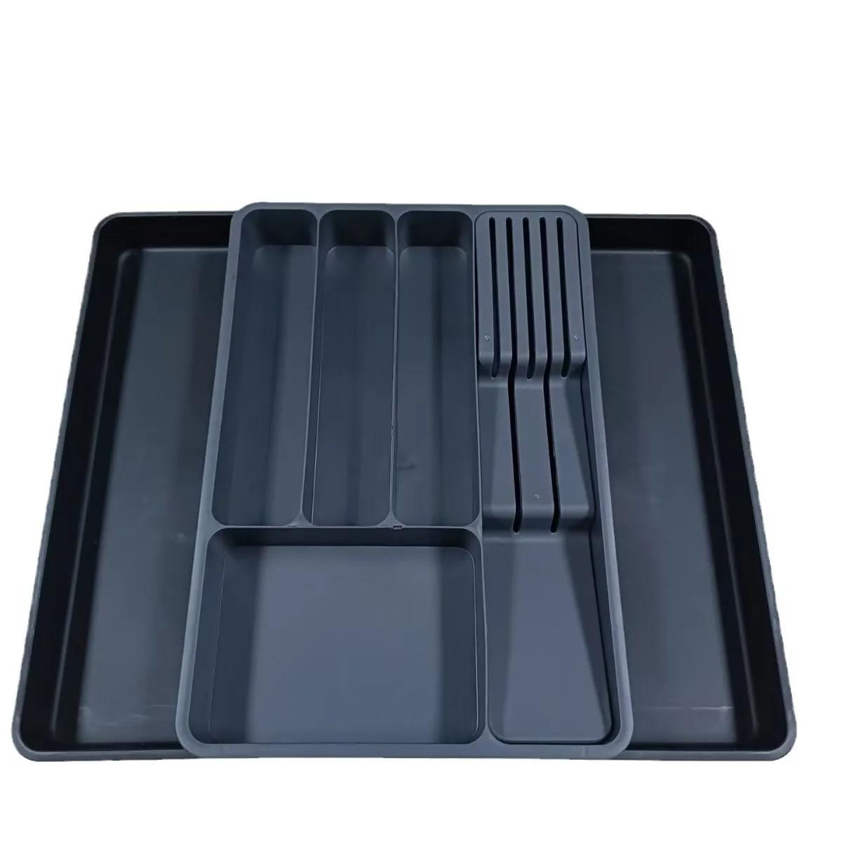

Silverware Drawer Organizer Expandable Utensil Tray with Removable Knife Block Utensil Storage Trays for Knives and Forks чорний