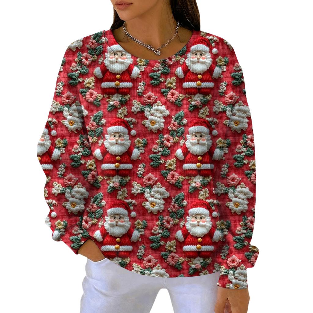 Women's Fashion Casual Gradient Christmas Print Pullover Sports Long-Sleeve Top