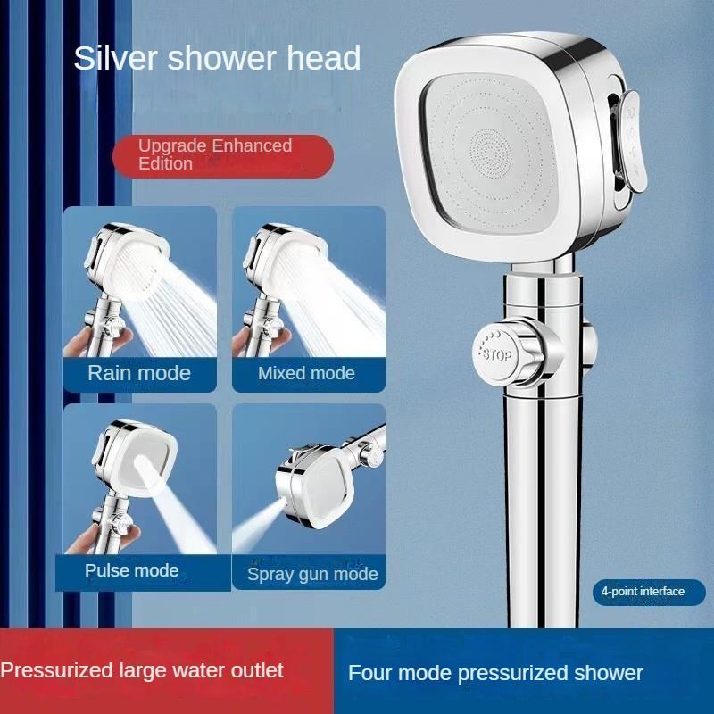 

Модернизированная 4-режимная душевая насадка высокого давления с кнопкой остановки Filiter Душ Массажный спа Ручная насадка для душа Аксессуары для ванной комнаты only head серебряный