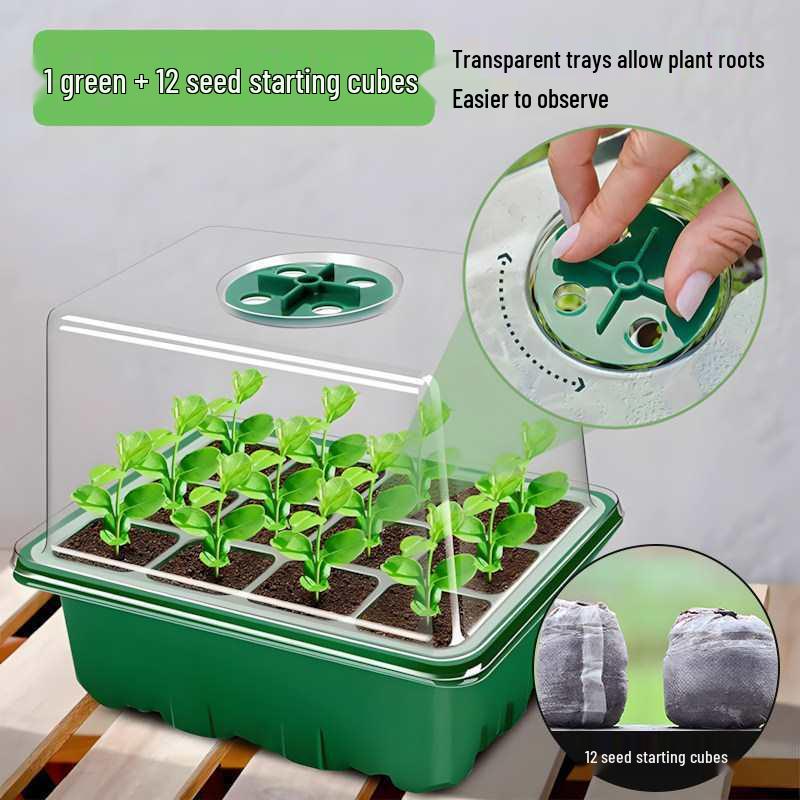 12-Hole Succulent Seedling Tray Set with Lid – Moisture & Temperature Control