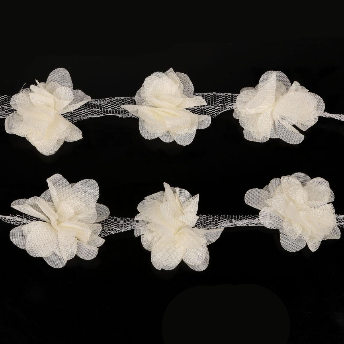 

3D шифоновые лепестки цветов свадебная кружевная отделка свадебное платье тканевая лента слоновая кость