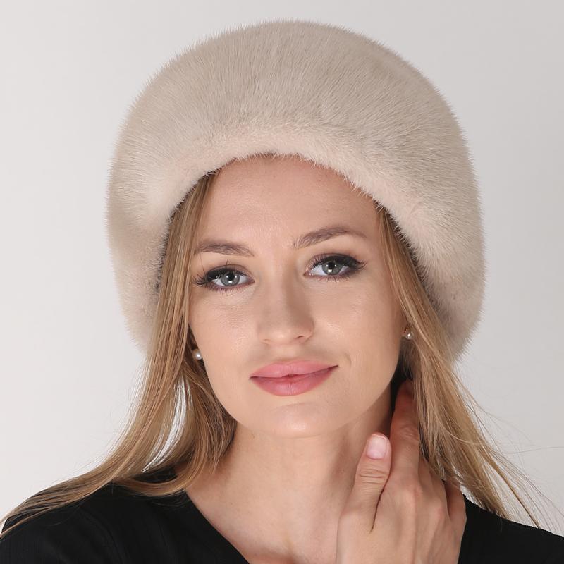 

Женская шапка, зимние береты из норки, черная шапка XL(59-60cm) бежевый