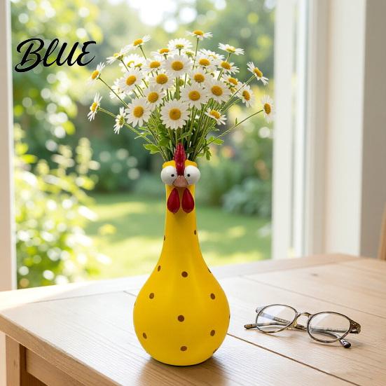 Playful Home Decoration Long Neck Colorful Chicken Statue Big Eye Cartoon Resin Rooster Vase Easy Care Vase Funny Outdoor Cock-Shaped for