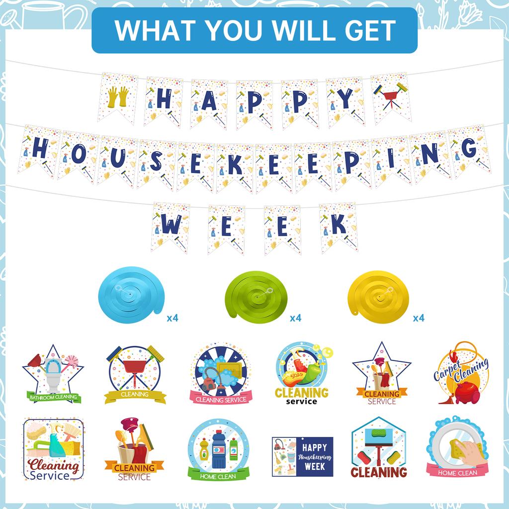 28Pcs Happy Housekeeping Week Decorations Happy Housekeeping Appreciation Banner Porch Sign Door Hanging Cards Hotel Hospital Of