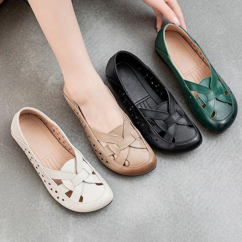 Soft-soled beef tendon sole hole shoes women's sandals hollow mother shoes summer woven sandals new breathable women's single shoes