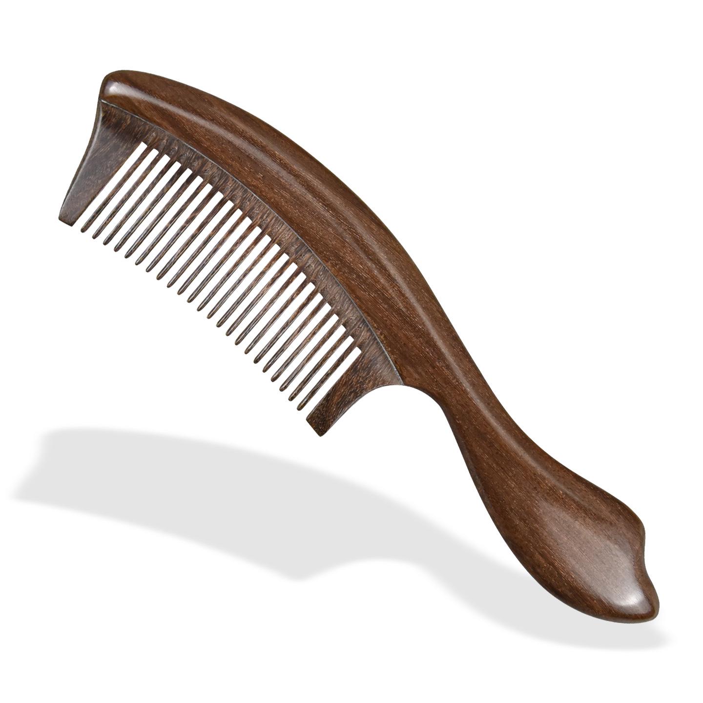 

Дерев яний гребінь для волосся з ручкою з сандалового дерева та золотою ниткою, з гравіюванням - Натуральне масивне дерево, домашній подарунок