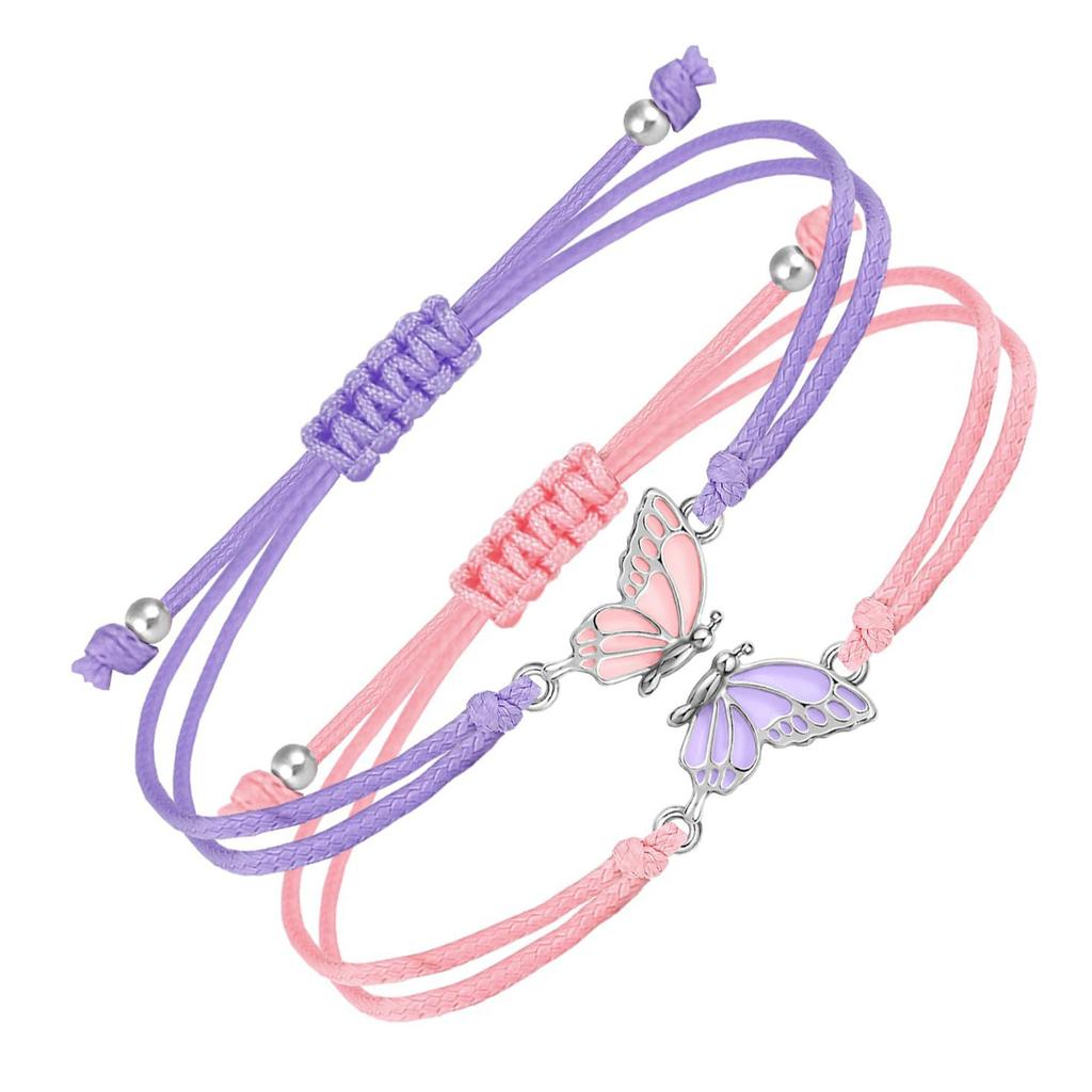 2pcs Matching Bracelets Butterfly Friendship Adjustable Strand Best Friends Bracelets Handmade Charm Couples Jewelry