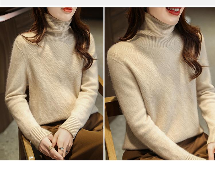 Women's 100% Pure Wool High Neck Sweater - Versatile Slimming Base Layer for Autumn/Winter