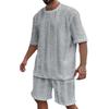 Men's Knit Jacquard Summer Casual Set: Round Neck Pullover & Shorts