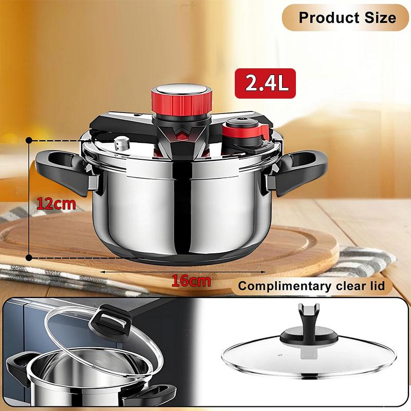 Stainless Steel Pressure Cooker Cooking Pot 1.8L 2.4L 5L 7L Induction Compatible Pressure Cooker Cookware with Extra Glass Lid