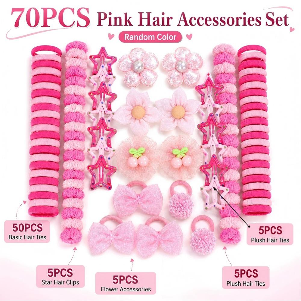 70Pcs/Set Stretchy Design Girls Hair Bands Soft Elastic Hair Ties  Girls Children 70Pcs