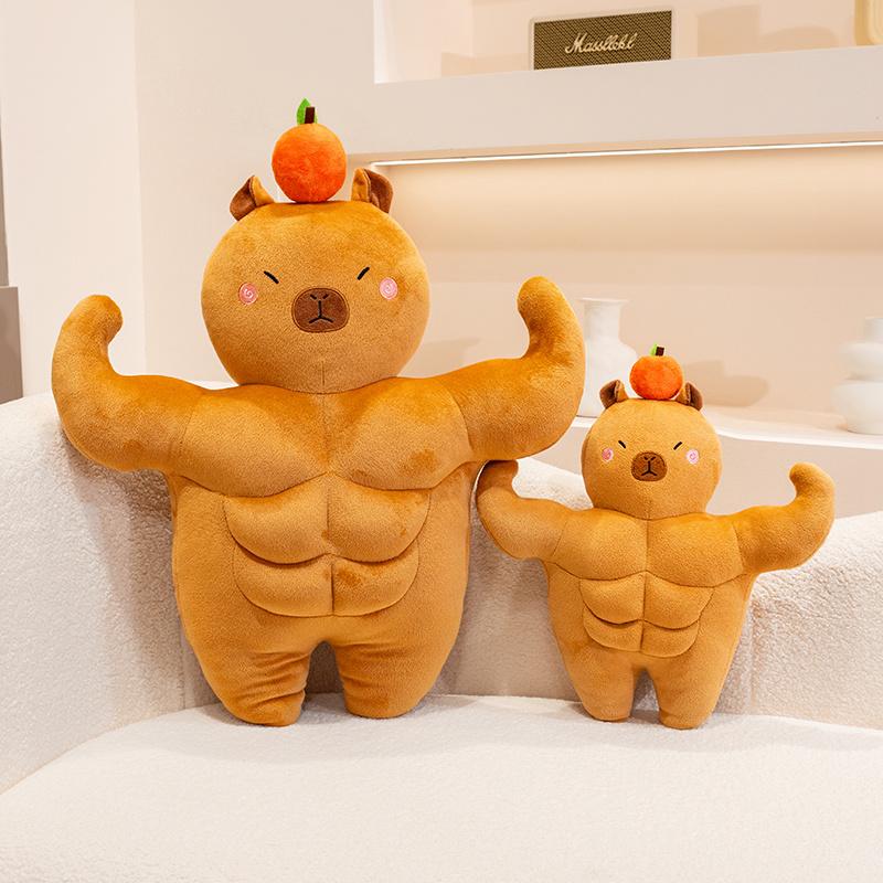Capybara Plush Toy with Creative Muscle Design Huggable Strong Tiny Head Soft Gym Decor Adorable Funny Gift