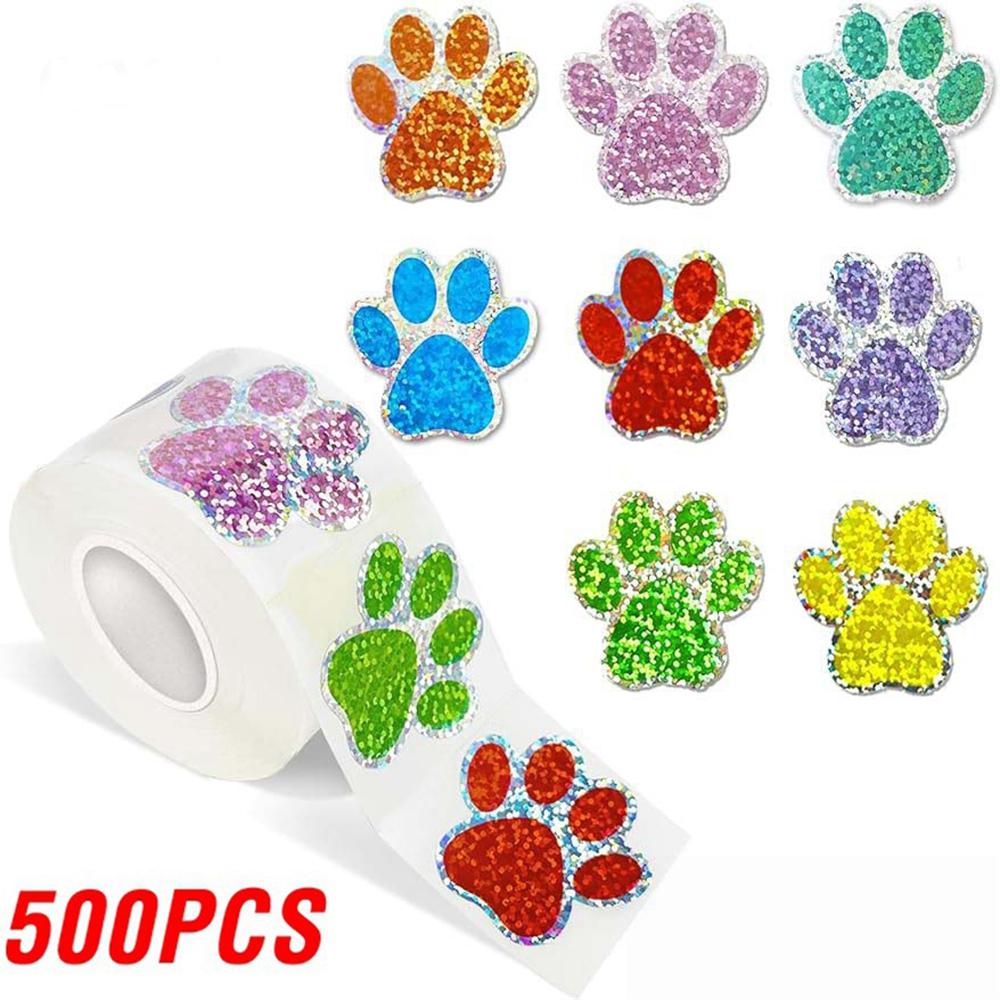 100-500pcs Cute Animal Paw Sticker DIY Colorful Holographic Lables Art Crafts Sticker Student Reward Stationery Stickers