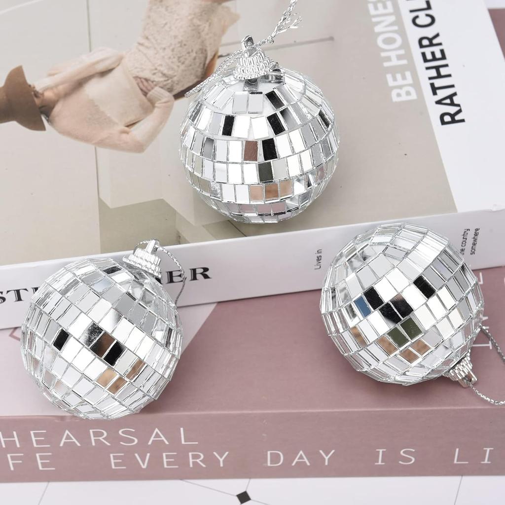 6Pcs Mirror Disco Ball, 1.96Inches Silver Hanging Ball for Party, Birthdays, Weddings, Home Decorations, Stage Props, Game Accessories, 5cm