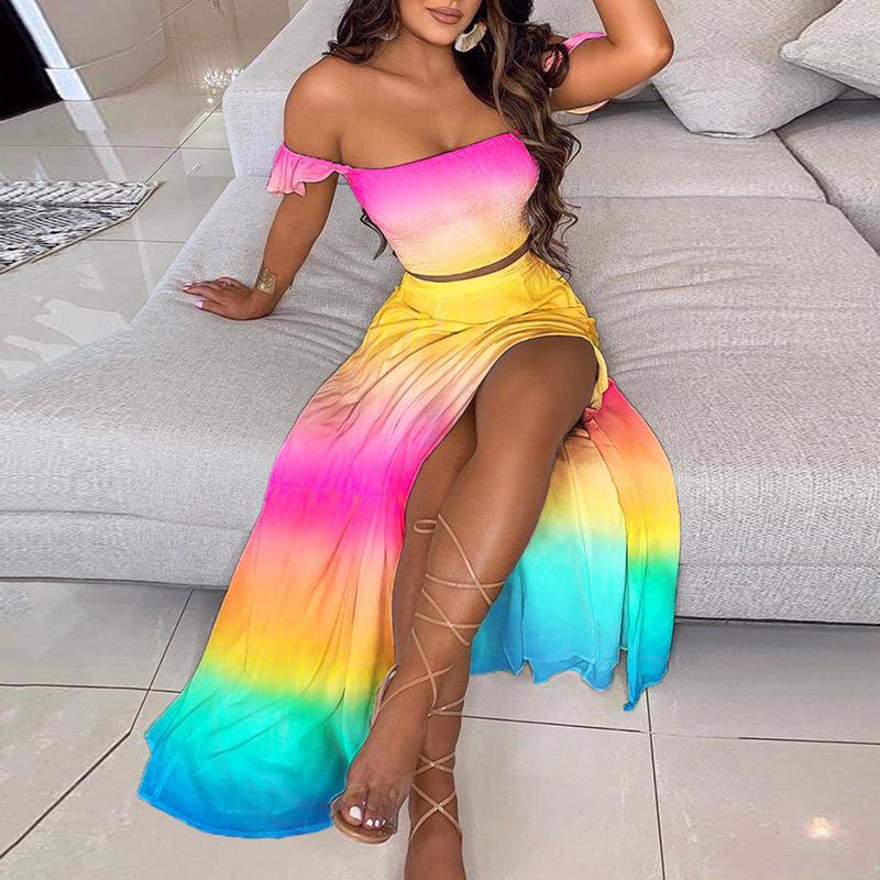 2024 European & American Summer Slim-Fit Strapless Bohemian Mid-Length Vintage Print Dress Set