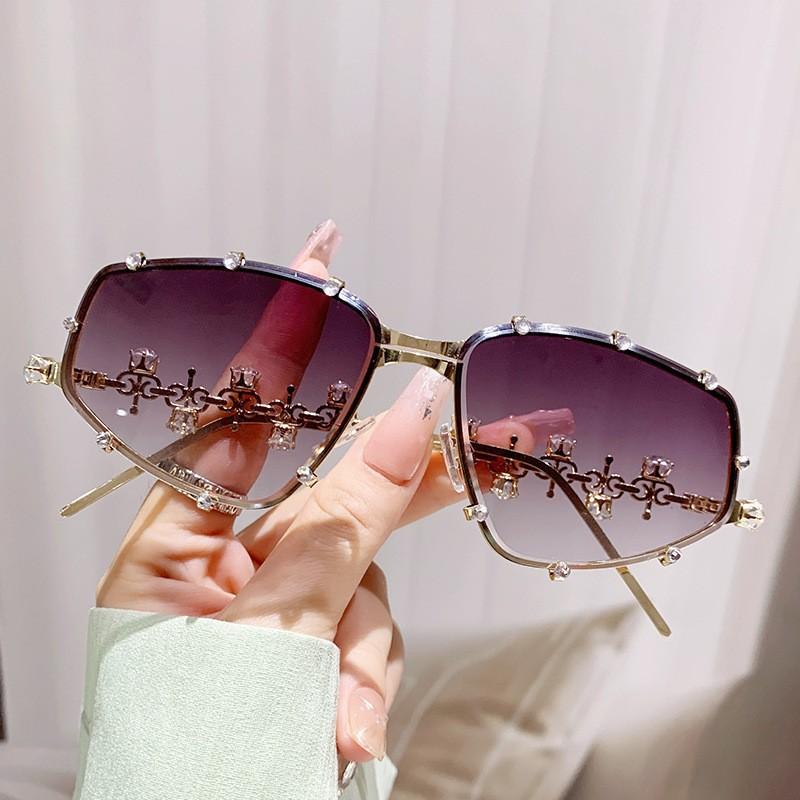 Sunglasses Design Sense Diamond-Encrusted Temple Street Shot Large Frame Sunglasses