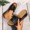 Summer New Women's Thick-soled Slippers Large Size One-word with Fish Mouth Wedge Heel Thick Slippers
