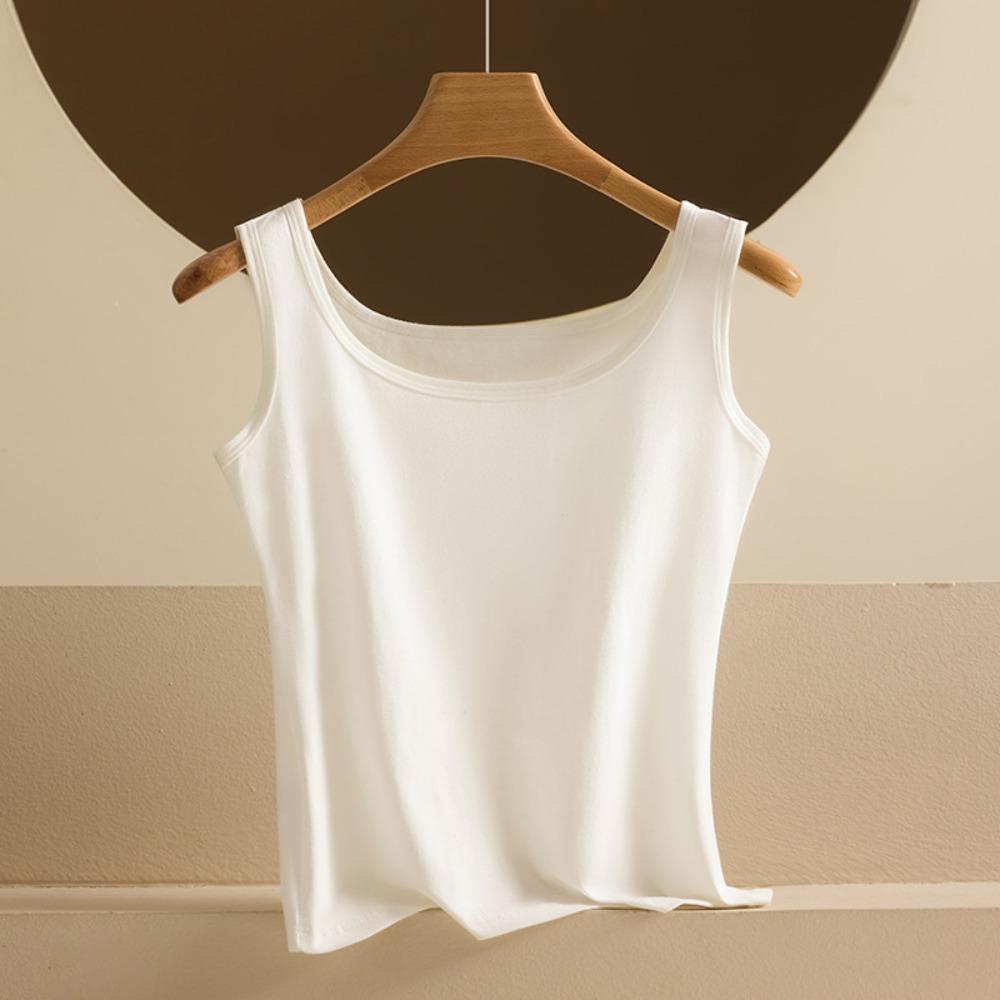 Wide Strap Camis Women Solid Color Round Neck Crop Tops Fashion Pure Cotton Tube Top Female Sleeveless Camisole
