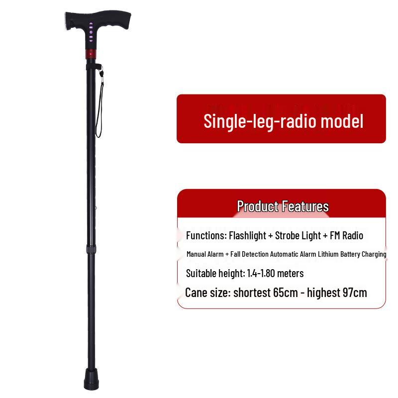 Rechargeable Smart Walking Stick with Light, Anti-slip, Four-legged Cane for Seniors