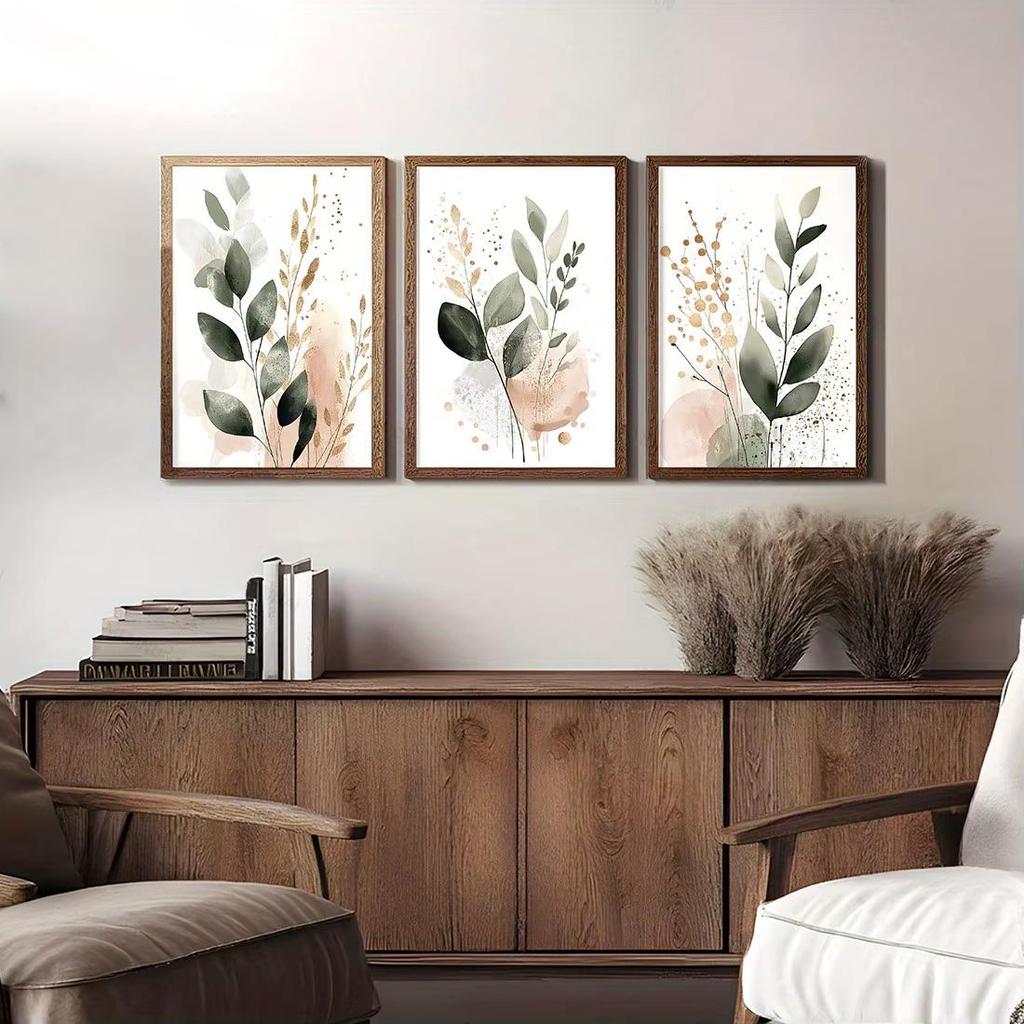 Set di Pitture ad Acquerello di Foglie di Eucalipto per Parete, Stampe su Tela Botaniche Color Salvia Rosa Blush Neutro, Decorazioni per la Casa Minimaliste Boho