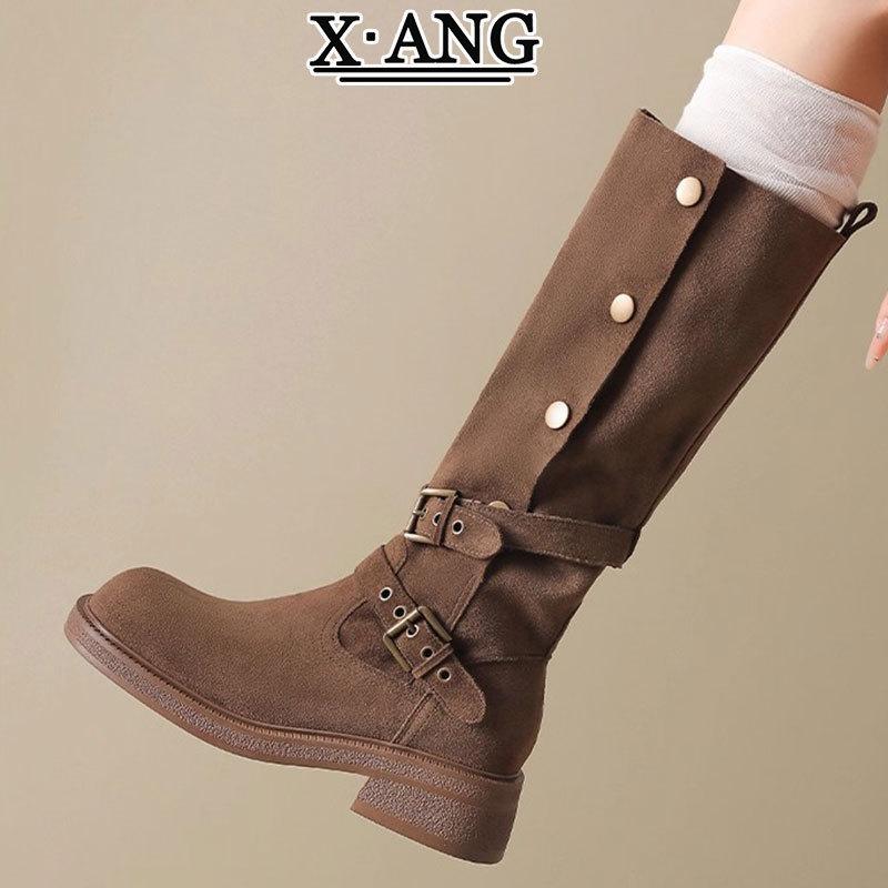 Cowhide version but knee knight boots women's single boots thick heel thin high boots long boots Maillard western cowboy boots
