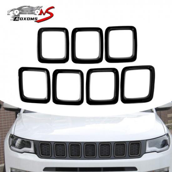 7pcs Black Front Grille Grill Insert Cover Trim Decor for Jeep Compass 2017-2020