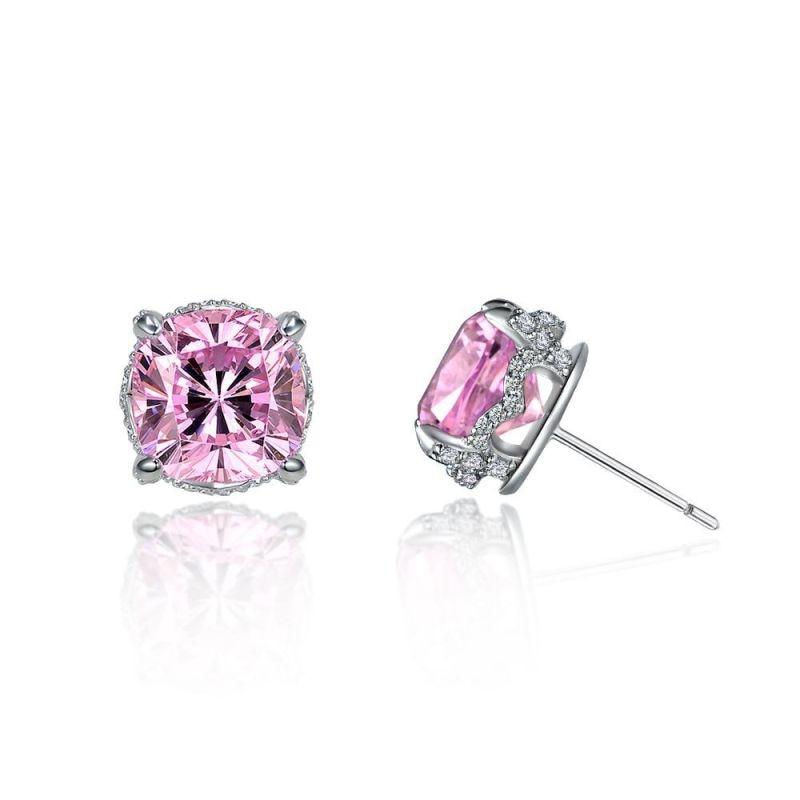 Brincos Cor S Brincos de Tarraxa Mulheres Nupcial Noiva Senhoras Alto Padrão 10 * 10Mm Rosa Diamante de Alto Carbono Brincos Joias Stud de Luxo