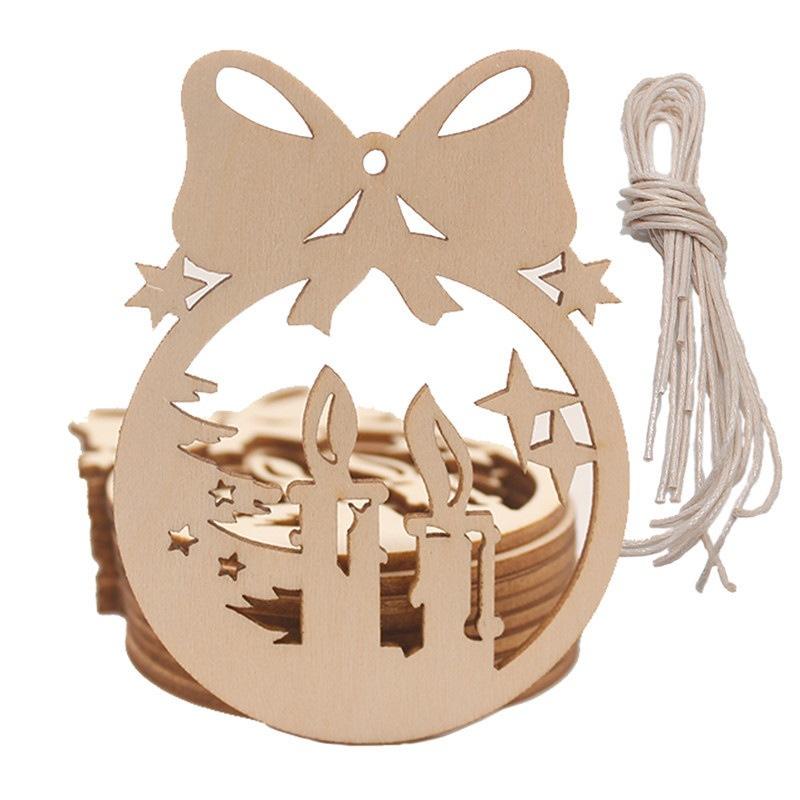 10pcs/pack Unfinished Blank Wooden Christmas Ornaments Predrilled with Hanging Rope for DIY Crafts. Christmas Tree Hanging Decor