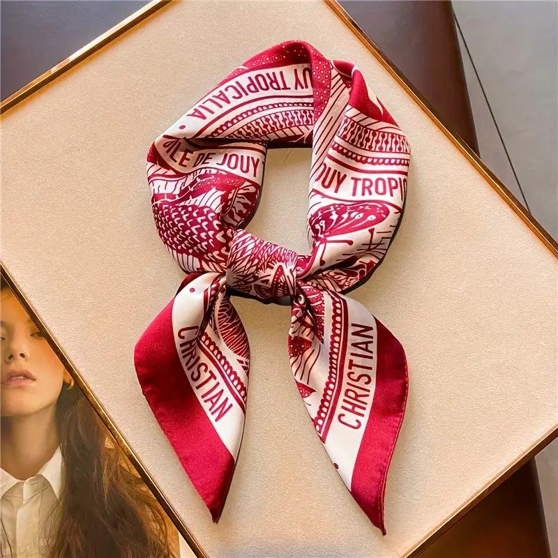 70cm Retro Printed Korean-Style High-End Imitation Silk Scarf for Women - Versatile Fashion Square Accessory