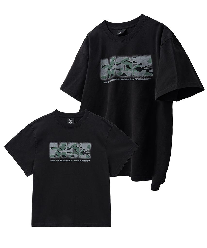 MOZMOZ Camo Logo 2-Type Pigment Short Sleeve T-Shirt Black