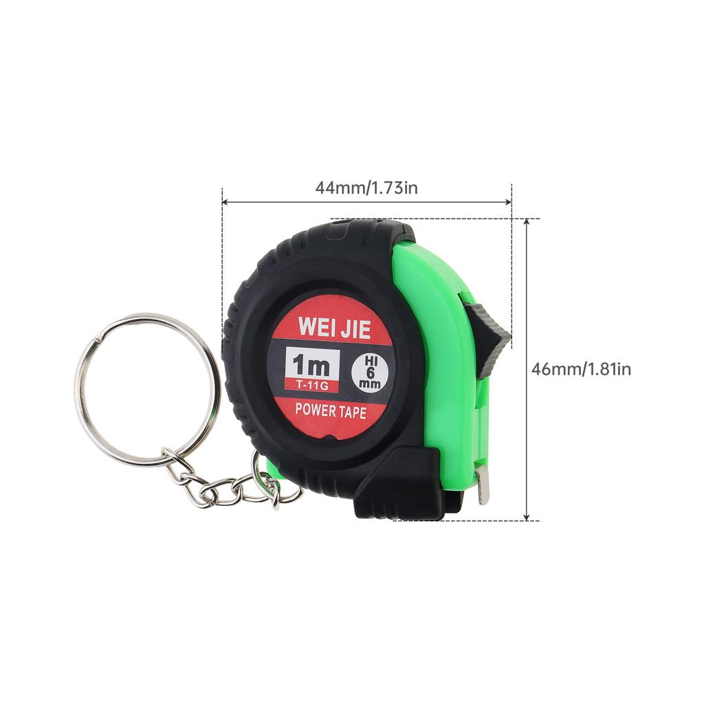 3ft 1m Keychain Tape Measure Dual Metric Inch Scales Green Yellow Heavy Duty Mini Portable
