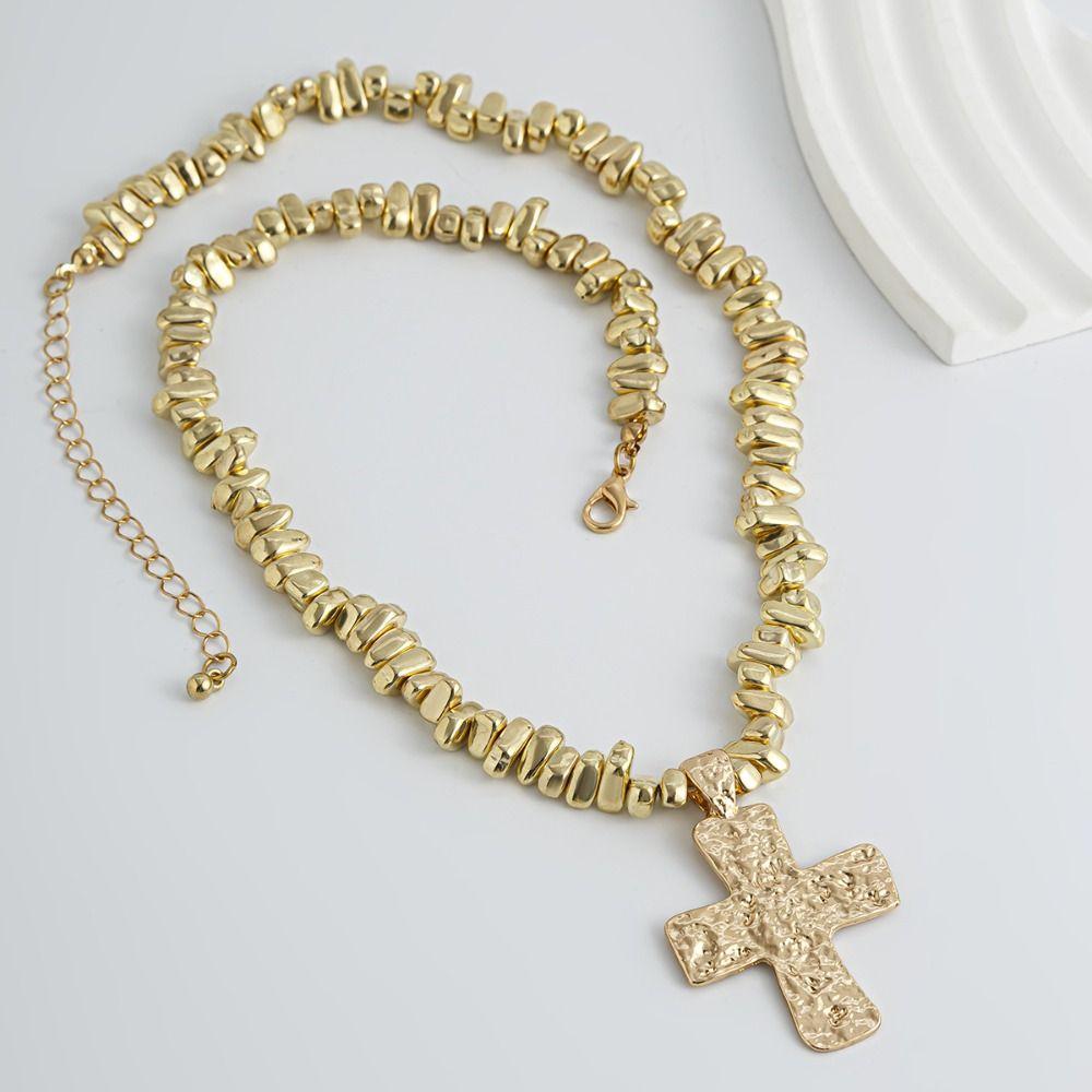 Irregular Cross Pendant Choker Creative Collarbone Chain Simplicity CCB Beads Chain  Men