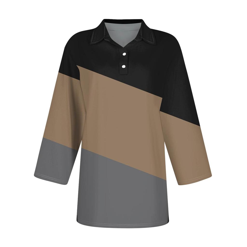 Damemote Uformelt jakkeslag kort 3/4-ermet skjorte med trykk for kvinner