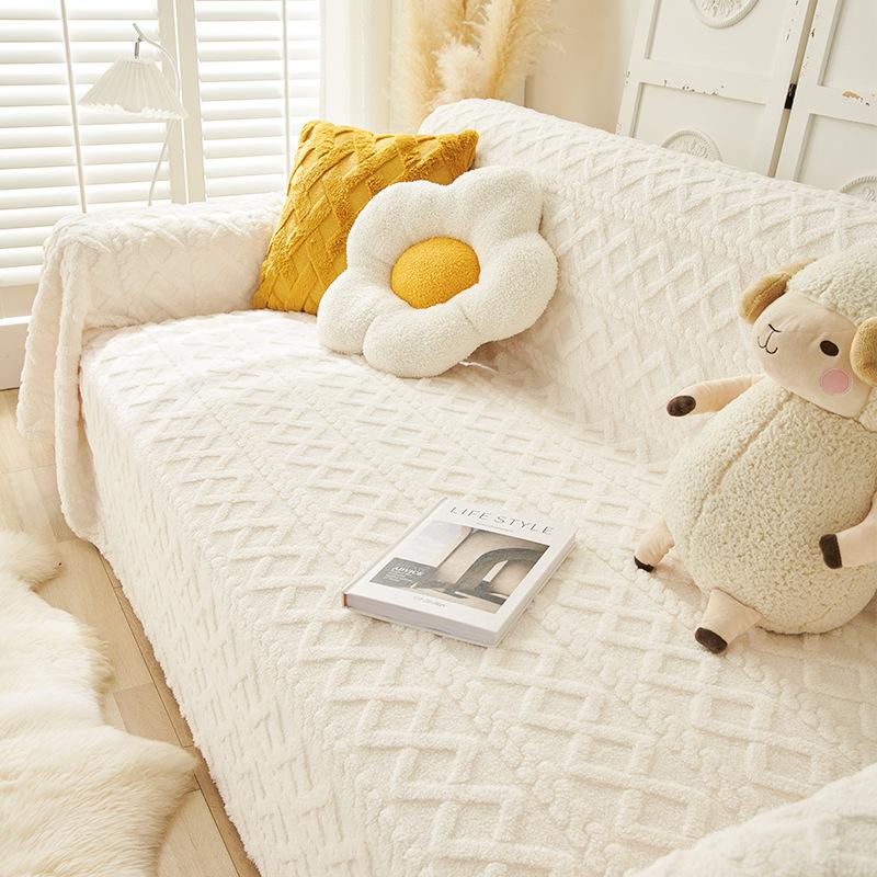 

Сплошной цвет кремового цвета, жаккардовый бархатный диван-полотенце, пылезащитный универсальный чехол для дивана, универсальный чехол, толстый нескользящий тканевый чехол для дивана, одеяло 180*420cm
