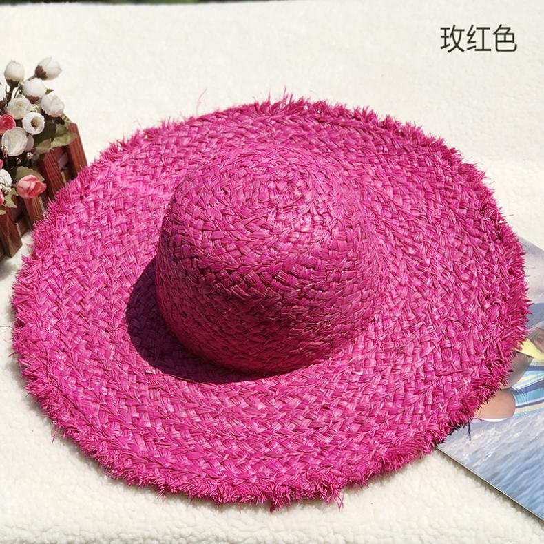 Natural Lafite Straw Hat Sunscreen Large Brim Beach Hat Trendy Foreign Style Color Fur Edge Dome UV Protection Sun Visor