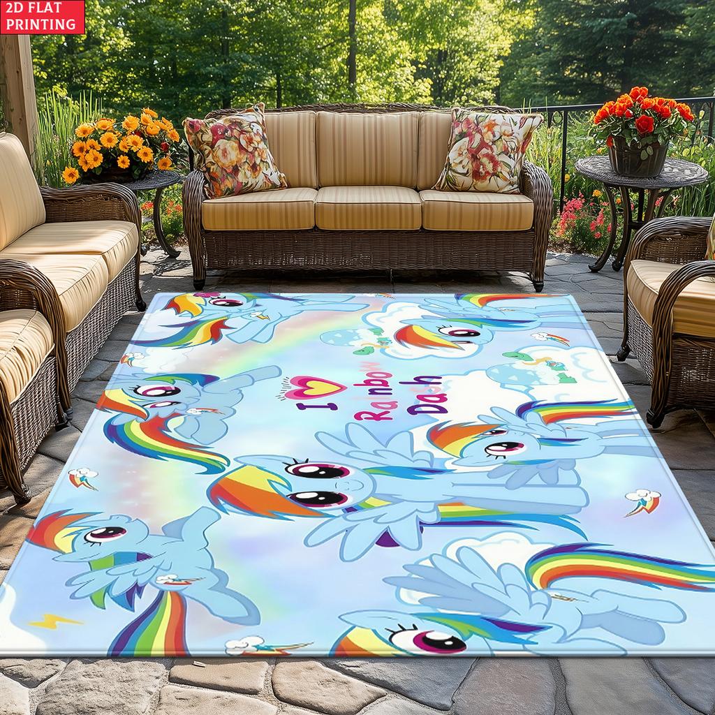 Cute Rainbow Pegasus Area Rug, Cloud Sky Theme Non-slip Floor Mat, Decorative Carpet for Kids Girls Bedroom, Washable Home Gift