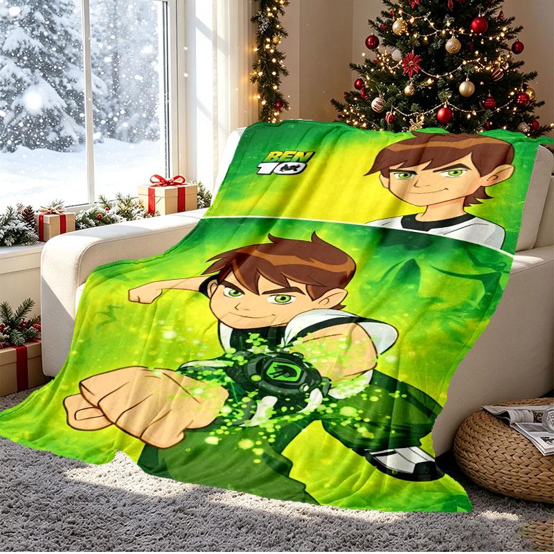 Ben 10 Cartoon Pattern Blanket for Home Decoration, Bed, Sofa, Car Travel, Camping, Suitable for All Seasons, Birthday Christmas Gift