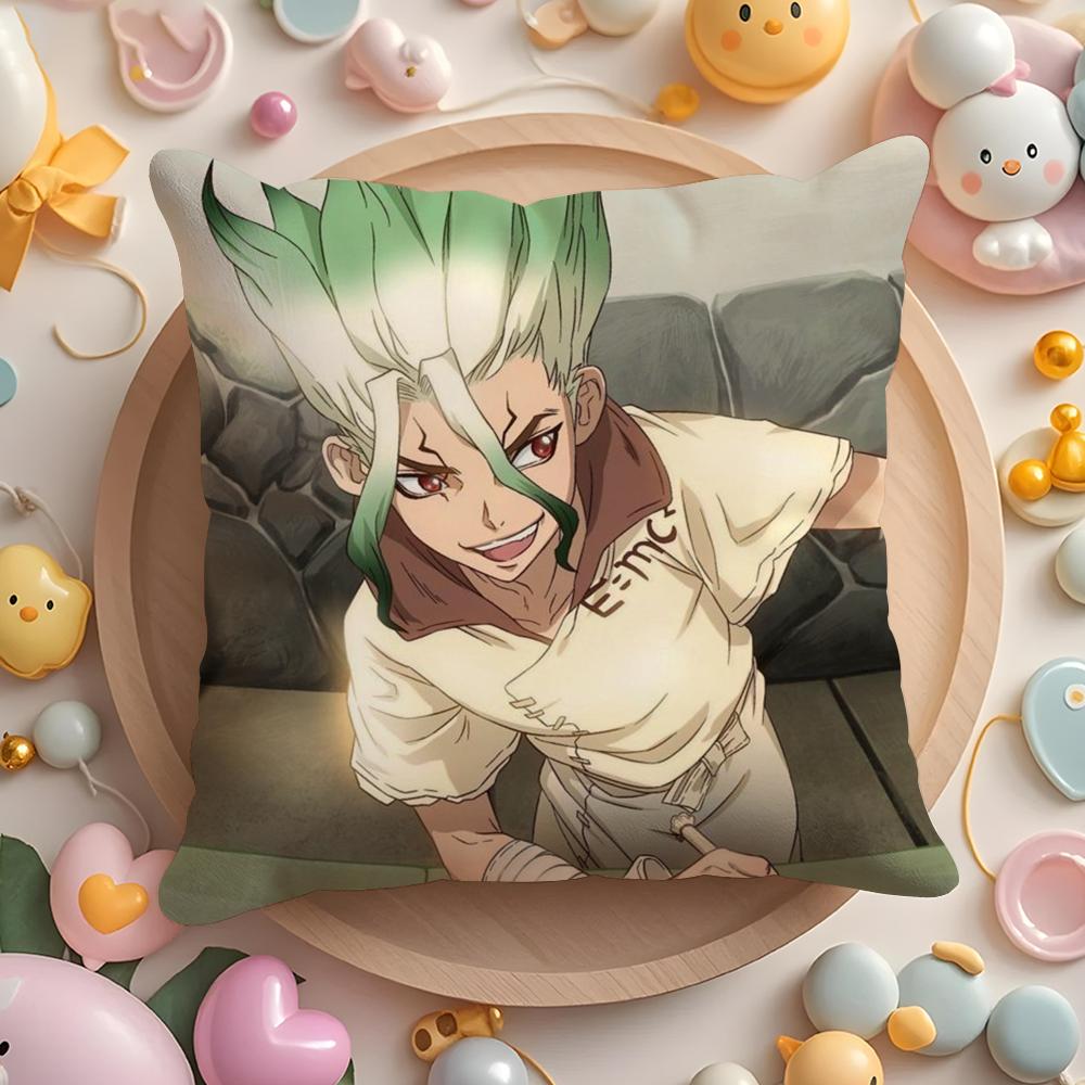D-Dr.Stone Anime Cushion Cover Plush Fabric Soft Double-Sided Printed Sofa Warm Winter Home Gift Pillow Cover