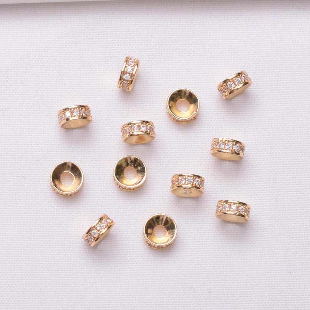 10pcs 18K Gold-Wrapped Color-Preserving Zircon Septum Bracelet Loose Beads Diy Handmade Beaded Bracelet Jewelry Accessories Beads