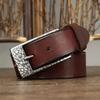 Belt Men's Thickened Hammered Stainless Steel Buckle Genuine Cattlehide Leather Surface Trendy All-Matching Jeans Belt