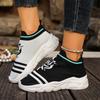 Fashion 2025 Women's Fashion Striped Knitted Fabric Sneakers Stretch Cloth Slip on Casual Socks Shoes Non-slip Soft-soled Running Shoes